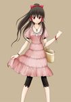  alternate_costume bag black_legwear casual contemporary dress hakurei_reimu jewelry leggings mazakura_senju necklace ponytail red_eyes solo touhou 