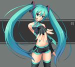  alternate_costume aqua_eyes aqua_hair aqua_nails bad_id bad_pixiv_id bare_shoulders cygnus_(cygnus7) fingerless_gloves gloves hatsune_miku long_hair nail_polish navel shorts solo thighhighs twintails vocaloid 