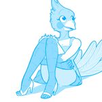  anthro avian beak bird breasts clothed clothing female high_heels monochrome rml simple_background sitting solo white_background 