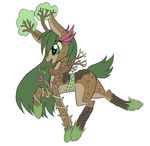  2015 brown_fur equine fan_character fur green_eyes green_fur horse mammal my_little_pony nude open_mouth plant pony raised_leg raptor007 side_view simple_background smile solo spots tree vines white_background 
