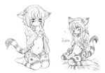  anthro bell bell_collar blue_eyes blush cat claws clothing collar cute feline female fur hair karin looking_at_viewer mammal monochrome nude short_hair solo striped_fur stripes whiskers white_hair young 