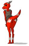  anthro anus bottomless butt clothed clothing female half-dressed horn kobold looking_at_viewer looking_back markings presenting presenting_hindquarters pussy raised_tail rear_view reptile rml scalie simple_background skirt standing tugma upskirt white_background yellow_eyes 