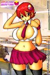  breasts highres large_breasts looking_at_viewer miniskirt red_hair rockman sakurai_meiru school_uniform short_hair skirt skyraptor 