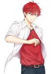  artist_name bad_id bad_pixiv_id belt earrings gekkan_shoujo_nozaki-kun highres jewelry male_focus mery_(apfl0515) mikoshiba_mikoto pen red_eyes red_hair smile solo stud_earrings 