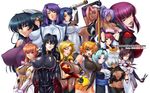  6+girls areola_slip areolae blonde_hair blue_hair breasts brown_hair female igawa_asagi igawa_sakura kagami_hirotaka koukawa_asuka large_breasts lilith-soft long_hair looking_back multiple_girls ninja nipples oboro_(taimanin_asagi) school_uniform short_hair sword taimanin_asagi weapon yatsu_murasaki 