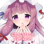  blush capelet circle_name hand_to_own_mouth hat long_hair lowres mob_cap open_mouth patchouli_knowledge purple_eyes purple_hair shiika_yuno solo sparkle touhou 