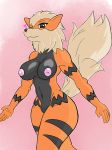  &lt;3 2018 anthro anthrofied arcanine breasts brown_eyes female fur looking_at_viewer navel nintendo nipples nude one_eye_closed orange_fur pok&eacute;mon pok&eacute;mon_(species) solo standing tan_fur video_games wink zaruko 