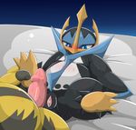 avian bed bird blue_eyes blush clitoris duo electivire empoleon erection faceless_male female feral fur interspecies lying male nintendo nude on_bed penguin penis pok&eacute;mon pussy spread_legs spreading sweat tears type video_games yellow_fur 