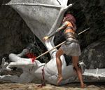  armor arrow blood claws female fight melee_weapon polearm slayer spear teeth unknown_artist weapon wyvern 