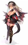  bat_wings blonde_hair breasts demon_horns hairband highres horns long_hair magaeshi nipples original pointy_ears small_breasts solo tail thighhighs wings 