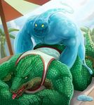  anal beach bottomless clothed clothing colored half-dressed league_of_legends male male/male muscular nude public renekton scalie seaside unknown_artist video_games zac 