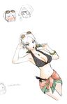  1girl bare_shoulders beard bikini blue_eyes blush bracelet breasts cleavage earrings eyepatch eyes_closed facial_hair innes_lorenz jewelry lips midriff navel necklace open_mouth short_hair sunglasses swimsuit tales_of_(series) tales_of_hearts white_hair 