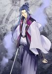  assassin_(fate/stay_night) azuazuazu19 blue_hair fate/grand_order fate/stay_night fate_(series) hair_ribbon hakama holding holding_sword holding_weapon japanese_clothes long_hair looking_at_viewer male_focus monohoshizao official_art purple_eyes resized ribbon solo sword upscaled waifu2x weapon 
