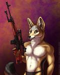  2015 anthro canine clothing fennec fox gun male mammal pose ranged_weapon rifle shinigamigirl sniper_rifle solo svd underwear weapon yellow_eyes 