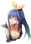  bare_shoulders blue_hair boots breasts dizzy guilty_gear hair_ribbon large_breasts long_hair ookami_ryousuke ponytail red_eyes ribbon smile solo wings 