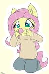  2015 alasou anthro anthrofied bubble_gum chibi clothing equine female fluttershy_(mlp) friendship_is_magic fur hair horse mammal my_little_pony pink_hair pony solo sweater teal_eyes yellow_fur 
