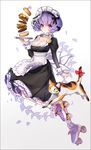  animal apron badge black_border black_dress black_ribbon border bow breasts button_badge calico cat choker cross-laced_footwear dress flag food frilled_apron frills full_body hair_bow hamburger lace lace-trimmed_dress lace_choker looking_at_viewer maid maid_apron maid_headdress medium_breasts mini_flag original purple_eyes purple_footwear purple_hair ribbon roller_skates shoes short_hair skates smiley_face solo tail tail_bow tray whoisshe wrist_cuffs 