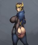  alternate_breast_size armor ass breasts chaps cowl forehead_protector highres huge_breasts league_of_legends looking_at_viewer md5_mismatch metal_owl_(aden12) quinn short_hair solo 