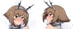  :o bangs bare_shoulders bed_sheet blush brown_hair close-up from_behind gloves green_eyes hair_between_eyes harukon_(halcon) headgear kantai_collection looking_at_viewer looking_back multiple_views mutsu_(kantai_collection) open_mouth short_hair sidelocks smile white_gloves 