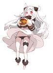  ahoge anklet barefoot black_panties dress goekawa horn horns jewelry kantai_collection long_hair looking_at_viewer mittens northern_ocean_hime open_mouth pale_skin panties red_eyes shinkaisei-kan side-tie_panties sleeveless sleeveless_dress solo underwear white_dress white_hair 