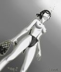  air_bubble bandana breasts breath bubble diving fish freediving fundoshi goggles goggles_on_eyes greyscale holding_breath japanese_clothes knife medium_breasts monochrome net original saver_(artbysaver) swimming topless underwater 