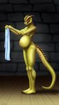  2015 anthro argonian breasts claws clothing digital_media_(artwork) female green_scales green_skin horn humanoid_feet humanoid_hands jardenon lizard nude pregnant pussy reptile scales scalie skyrim solo the_elder_scrolls video_games wide_hips 