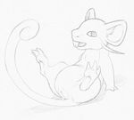  2015 claws female feral leg_spread looking_up lying monochrome nintendo on_back open_mouth pencil_(artwork) pok&eacute;mon presenting presenting_pussy pussy rattata simple_background sketch solo teeth traditional_media_(artwork) video_games white_background yaroul 