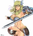  1girl armor artist_request bikini_armor breasts burakku-ra erection foreskin freya freya_(smite) full-package_futanari futanari goddess large_breasts penis smite tattoo uncensored 