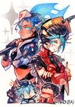  2girls autobots axe black_hair blue_hair chromia lipstick makeup matk0210 multiple_girls personification short_hair transformers weapon windblade_(transformers) 