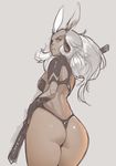  animal_ears ass back bunny_ears dark_skin final_fantasy final_fantasy_xii fran from_behind helmet highres long_hair norasuko sketch solo viera white_hair 