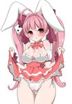  animal_ears areolae blush breasts bunny_ears cameltoe cleavage di_gi_charat dice dice_hair_ornament dress dress_lift hair_ornament highres kyokutou_hentai_samurai large_breasts long_hair open_mouth panties pink_eyes pink_hair ribbon side-tie_panties simple_background solo source_request thigh_gap twintails underwear usada_hikaru very_long_hair white_background white_panties 