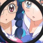  blue_eyes blue_hair braid glasses go!_princess_precure haruyama_kazunori kaidou_minami multiple_girls nanase_yui noble_academy_school_uniform precure red_eyes school_uniform semi-rimless_eyewear twin_braids under-rim_eyewear 