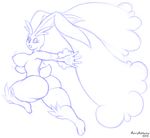  2015 anthro big_butt breasts butt female lagomorph looking_at_viewer looking_back lopunny mammal marukomuru nintendo nipples open_mouth pok&eacute;mon rabbit side_boob sketch solo thick_thighs video_games voluptuous wide_hips 