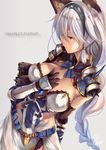  animal_ears armor brown_eyes elbow_gloves erune fukai_ryousuke gloves granblue_fantasy heles silver_hair solo 