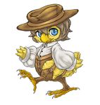  avian blue_eyes brown_hair bubonikku chocobo clothed clothing feathers feral final_fantasy hair hat legwear looking_at_viewer male simple_background solo video_games walking white_background 