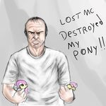  angry biped clothing digital_media_(artwork) english_text female fluttershy_(mlp) friendship_is_magic front_view grand_theft_auto grand_theft_auto_v half-length_portrait human male mammal my_little_pony rockstar_games shirt solo text toy trevor_phillips white_topwear 