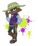  boots brown_eyes bubonikku bulge clothing dark_skin footwear hat hi_res inkling male nintendo shorts simple_background solo splatoon video_games white_background 