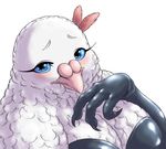  avian bird blue_eyes blush bubonikku clothed clothing dove eyelashes feathers female gloves looking_at_viewer simple_background white_background 