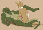  anal anal_penetration anthro anvil_position blush butt canned_(artist) crocodile duo erection fur green_eyes green_scales green_skin kneeling lagomorph lying male male/male mammal navel nude on_back orange_eyes penetration penis precum rabbit red_penis reptile scales scalie sex sharp_teeth simple_background size_difference small_dom_big_sub tan_fur teeth webbed_feet whiskers 