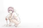  bad_id bad_twitter_id breasts dated eyeball full_body gradient gradient_background hairband hasunemachi heart komeiji_satori looking_at_viewer nude pink_eyes pink_hair short_hair small_breasts solo squatting string third_eye tiptoes touhou 