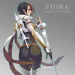  ass belt black_hair boots character_name copyright_name fiora_laurent from_behind gloves l102016695 league_of_legends profile short_hair solo sword thigh_boots thighhighs weapon white_footwear white_legwear 
