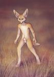  2015 anthro balls canine canned_(artist) digitigrade fennec fox fur grass looking_at_viewer male mammal navel nude outside penis penis_tip sheath solo standing tan_fur whiskers yellow_eyes 