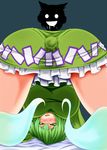  ass blush breasts drooling ghost_tail green_eyes green_hair highres large_breasts multiple_girls parmiria parody saliva silhouette_demon soga_no_tojiko thighs touhou toyosatomimi_no_miko upside-down world_witches_series 