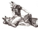  2015 animal_genitalia anthro bottemless canine_penis claws clothed clothing cum cum_on_face cum_string duo erection eyes_closed football half-dressed jersey kenket licking licking_cum licking_lips lying male male/male masturbation on_back on_top open_mouth pawpads paws penis penis_tip simple_background sketch skirt smile tongue tongue_out topless white_background 