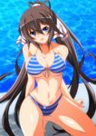  bikini black_hair blue_eyes highres infinite_stratos ka2 long_hair ponytail shinonono_houki solo striped striped_bikini swimsuit 