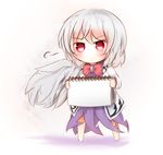 bikuseno blush bow brooch chibi dress exploitable feathered_wings grey_hair grey_wings holding holding_sign jacket jewelry kishin_sagume notebook purple_dress red_eyes short_hair sign single_wing sketch solo touhou wings 
