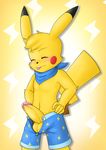  anthro ascot balls blush clothed clothing cute diskodeath erection eyes_closed fan_character fur hair half-dressed hand_on_hip humanoid_penis long_ears male mammal nintendo penis pikachu pok&eacute;mon rodent rosy_cheeks short_hair shorts smile solo standing tongue tongue_out video_games yellow_fur 