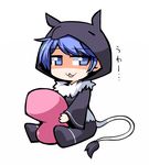  :3 animal_costume blob blue_eyes blue_hair chibi doremy_sweet dream_soul hemogurobin_a1c looking_at_viewer lowres shaded_face sitting smug solo touhou 