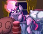  atane27 bed book cutie_mark equine friendship_is_magic hair horn horse magic mammal multicolored_hair my_little_pony pillow purple_eyes smile solo twilight_sparkle_(mlp) underhoof winged_unicorn wings 