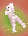  anthro asriel_dreemurr backsack balls barefoot blush butt caprine cute_fangs flower high-angle_shot lambent looking_at_viewer looking_back lying male mammal nude on_front outside perineum plant sheep signature solo spread_legs spreading undertale 
